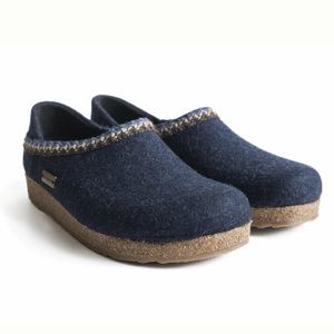 Haflinger GZH Zig Zag Wool Clogs Captain’s Blue 39